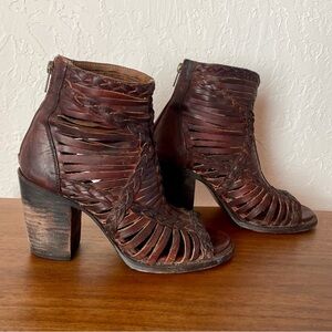 Freebird Dark Brown Braided Leather Ankle Booties